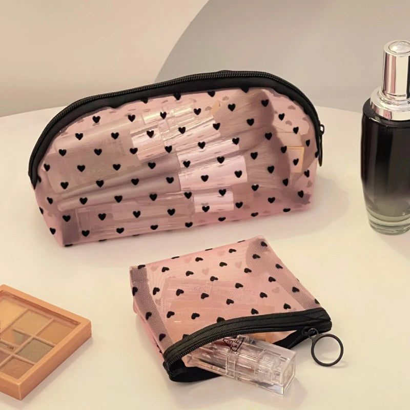 Heart Transparent Mesh Makeup Lipstick Organizer Bags