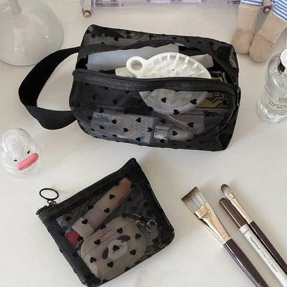 Heart Transparent Mesh Makeup Lipstick Organizer Bags